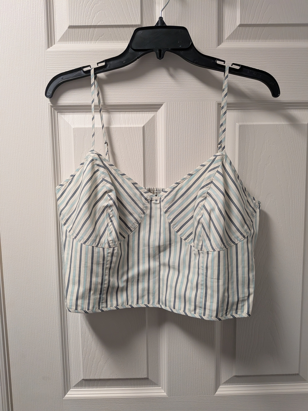 Lauren Ralph Lauren White and Pale Blue Striped Cropped Cami